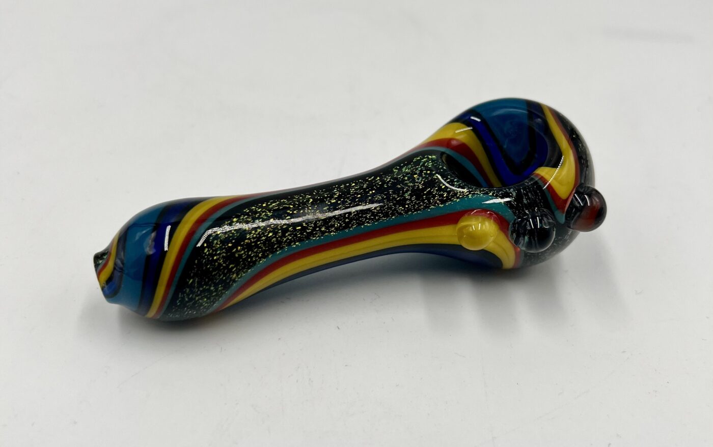 4" Wig Wag Glitter Hand Pipe - Blue/Yellow