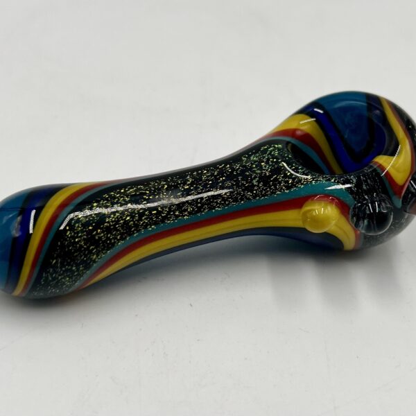 4" Wig Wag Glitter Hand Pipe - Blue/Yellow
