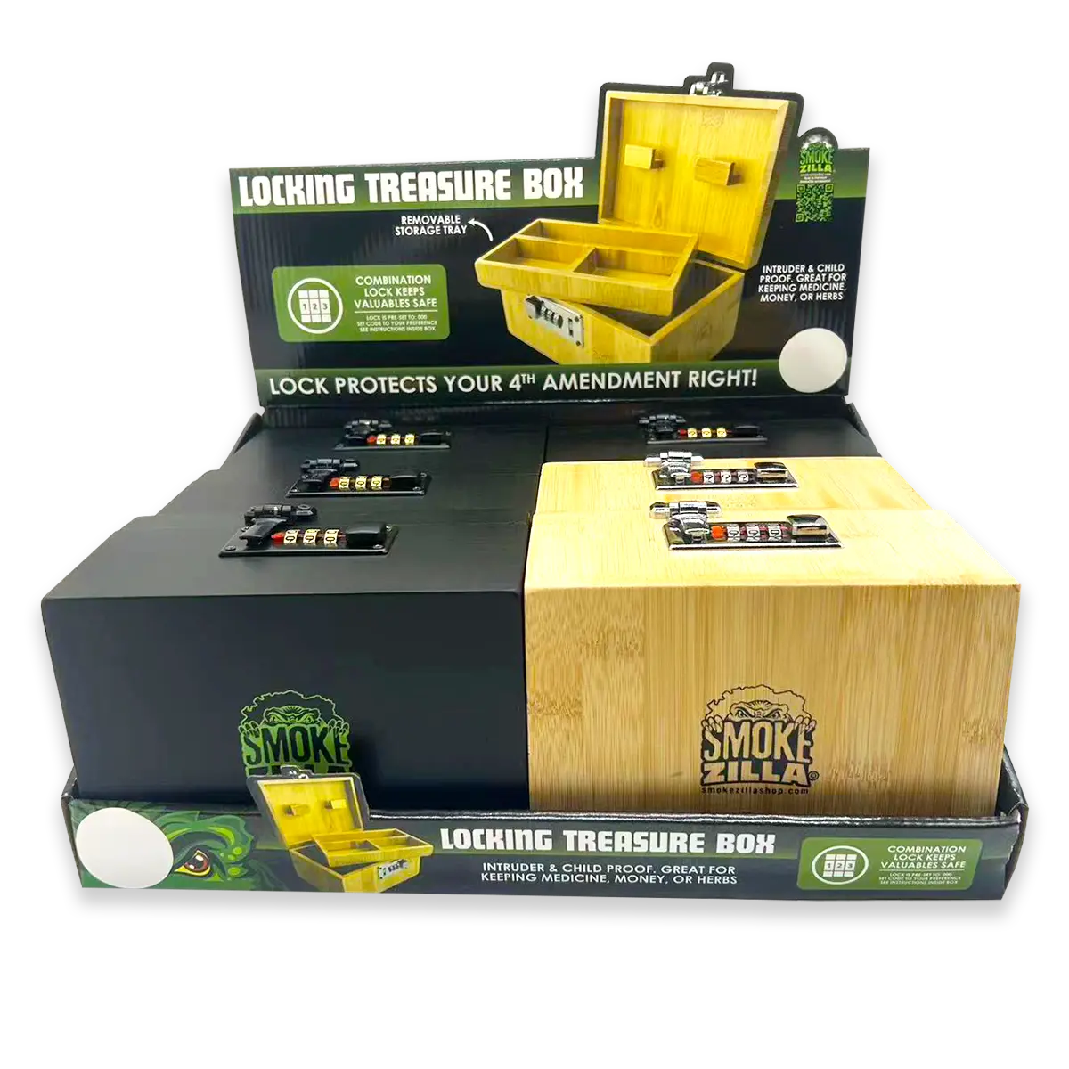 Pin Lock Storage Box Wood Locking Storage Box with Tray - 6 Pieces Per Retail Ready Display